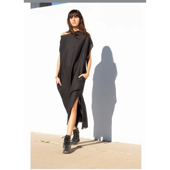 Desert Veil Blue Linen Kaftan Dress With Pockets Size Medium - Picture 11 of 11